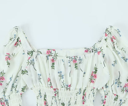 Puff Sleeve Floral Printed Cropped Top