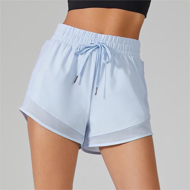 High Waisted Drawstring Shorts With Mesh Detailing