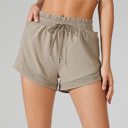 High Waisted Drawstring Shorts With Mesh Detailing