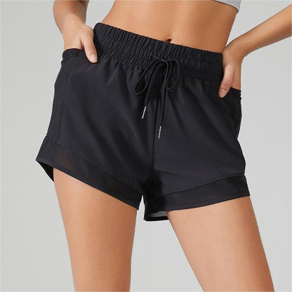 High Waisted Drawstring Shorts With Mesh Detailing