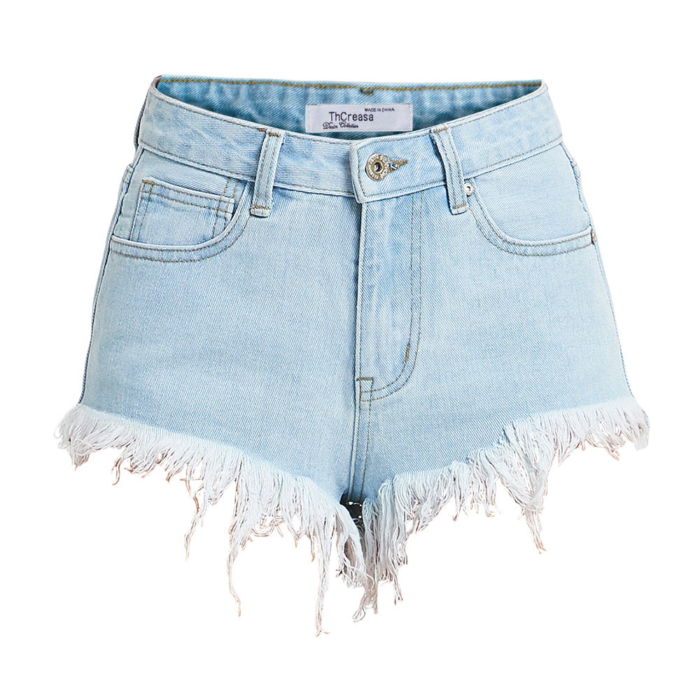 Raw Edge Light Wash Denim Shorts