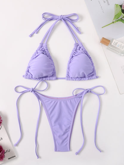 Purple Triangle Halter Top & Cheeky Tie Bottoms