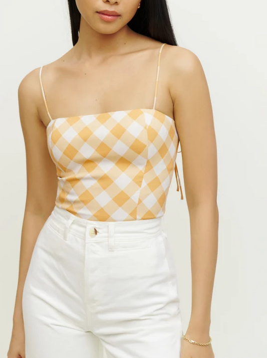 Yellow Plaid Spaghetti-Strap Top