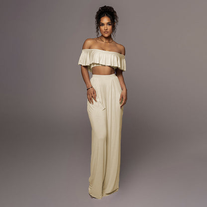 Casual Off Shoulder Crop Top & Long High Waisted Pants