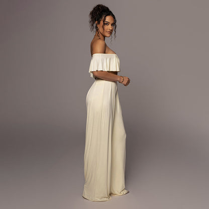 Casual Off Shoulder Crop Top & Long High Waisted Pants