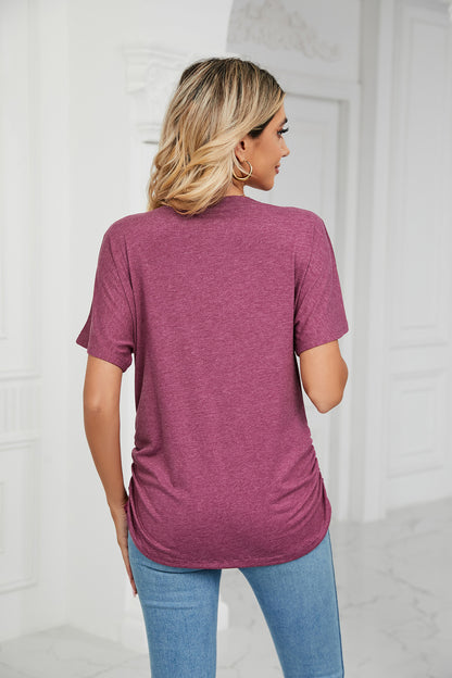 Casual V Neck Solid Color Loose Top