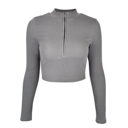 Long Sleeve Half Zip Cropped Top