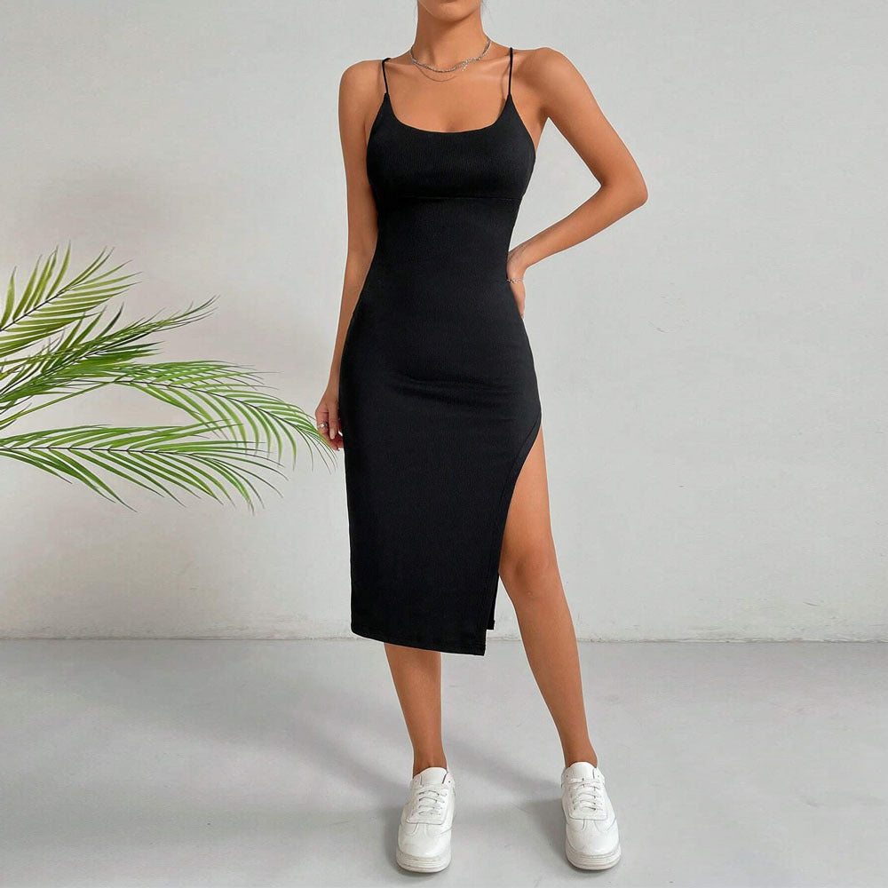 Black Slim Fit Dress With Slit