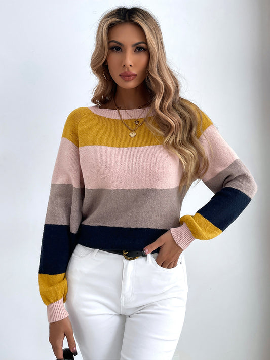 Striped Color-Block Long Sleeve Sweater