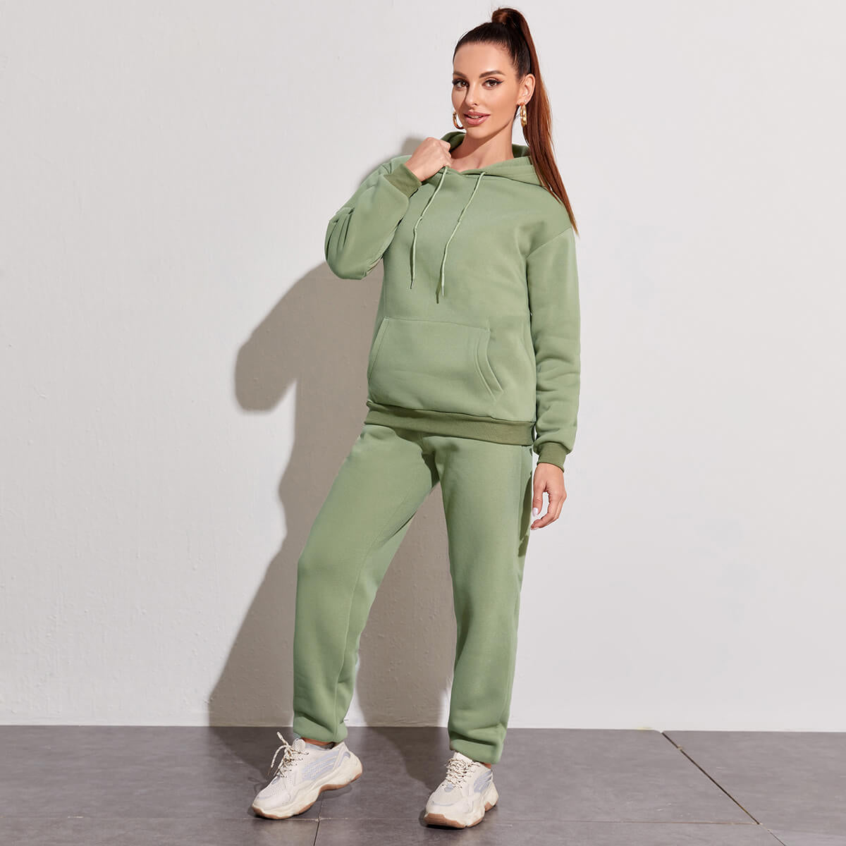 Casual Fleece Sweatshirt & Sweatpants Set