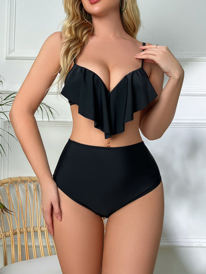 High Waisted Bikini Set With Ruffled Top