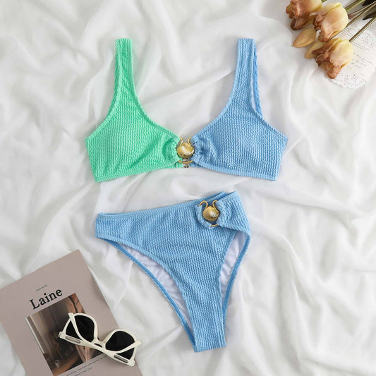 Textured Bikini Set With Shell Detailing