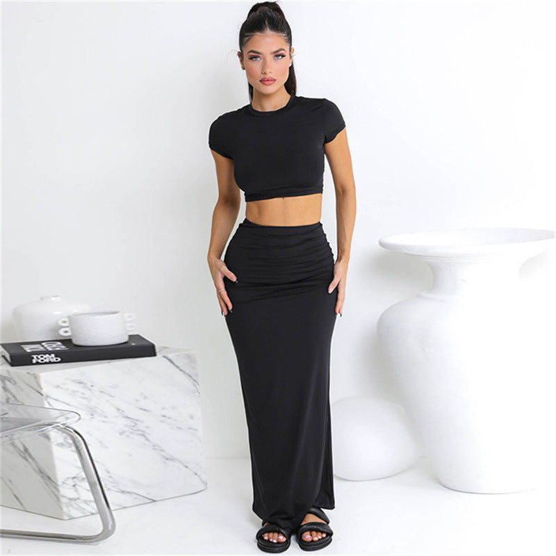 Cropped Short Sleeve Top & Long Slim Fit Skirt