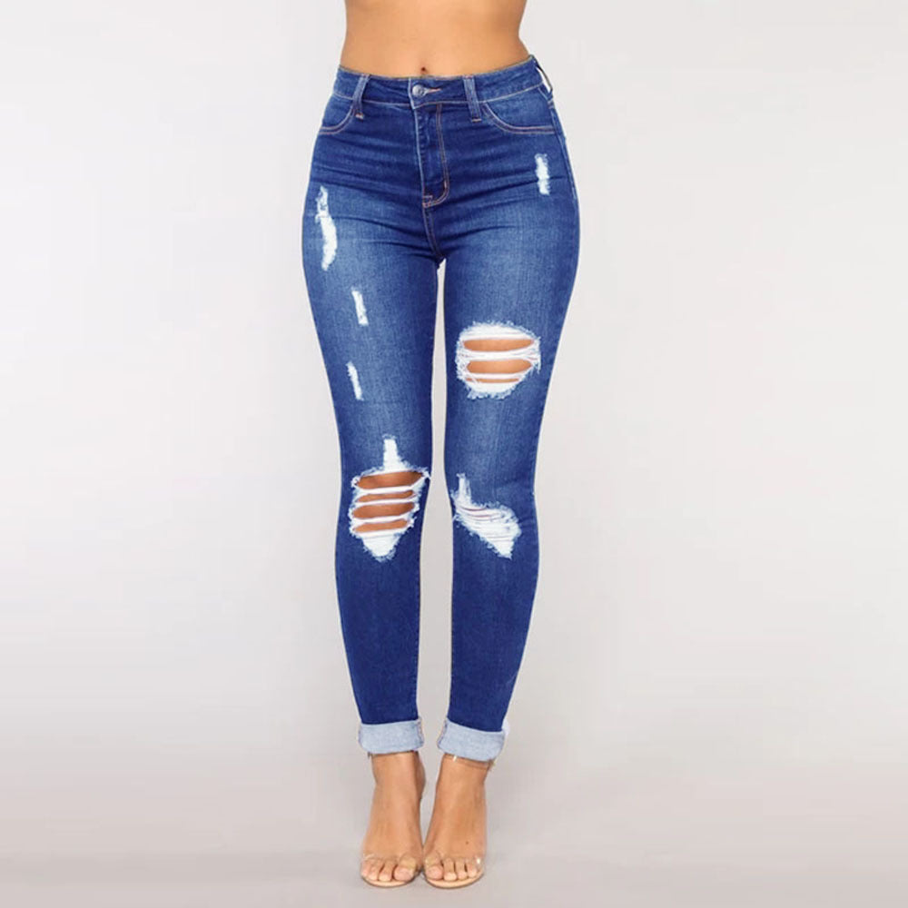 Dark Washed Casual Ripped Jeans