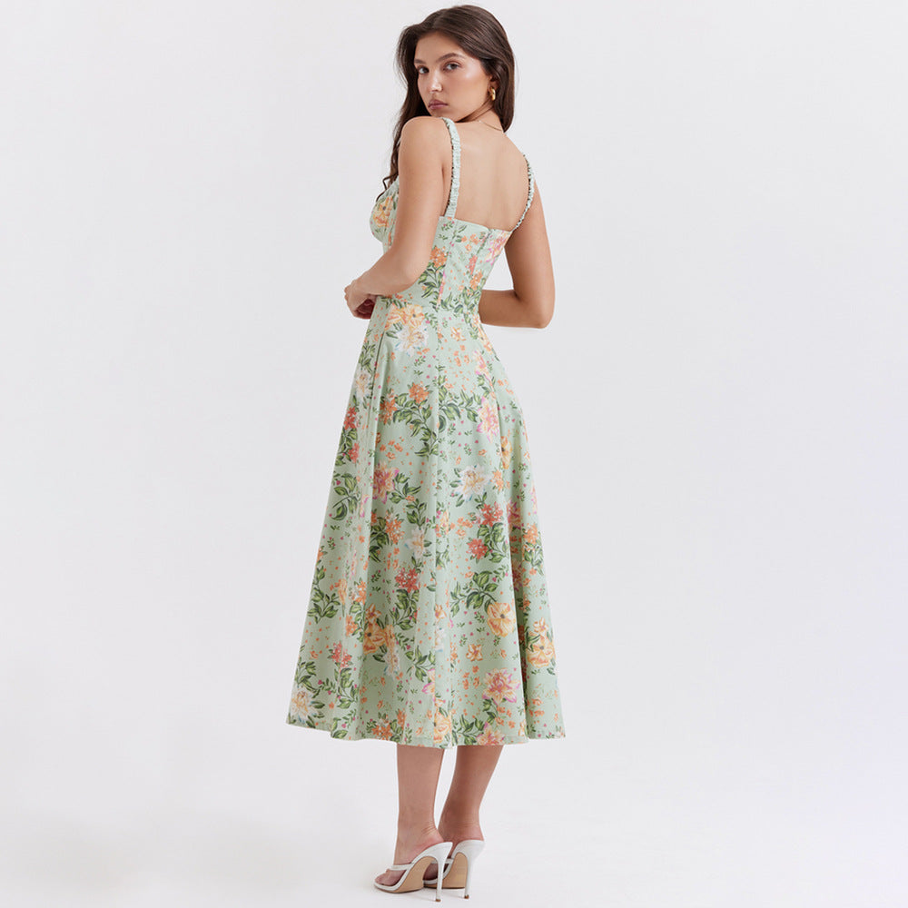 Floral Printed Summer Dress With Split