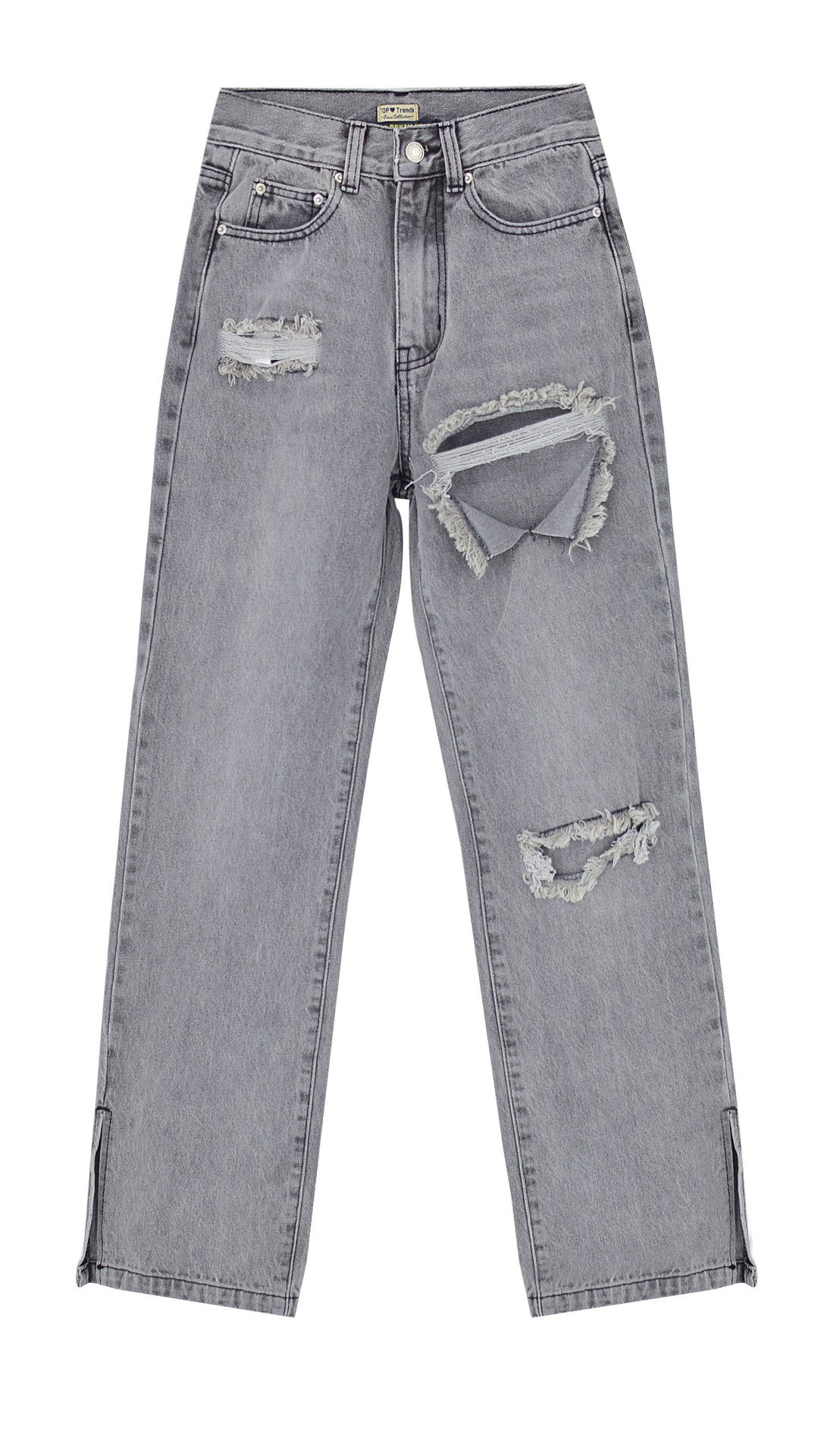 High Waist Sand Gray Straight-Leg Denim Jeans