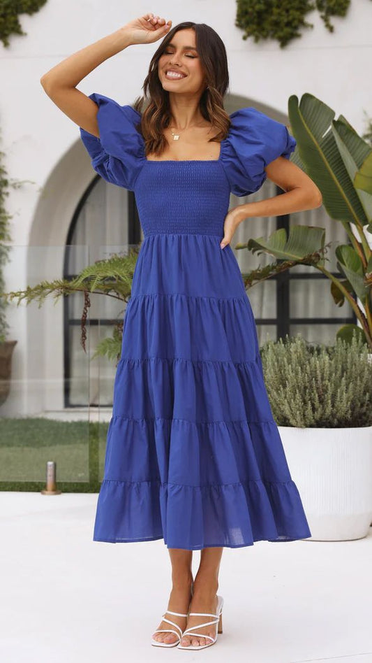 Long Summer Dress With Puff Sleeves