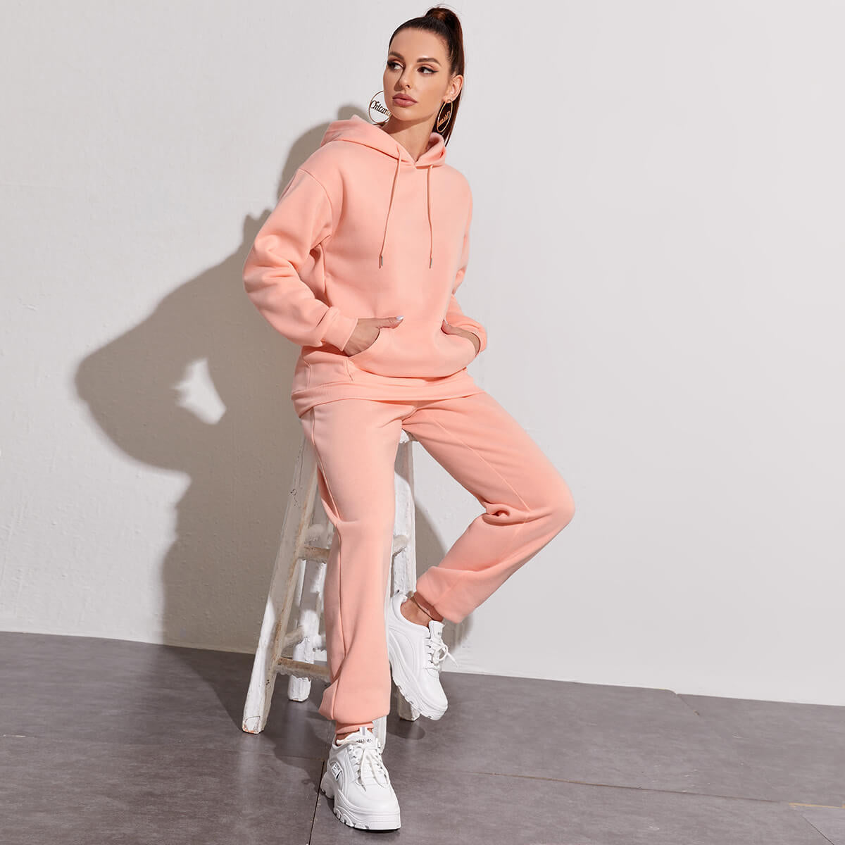 Casual Fleece Sweatshirt & Sweatpants Set