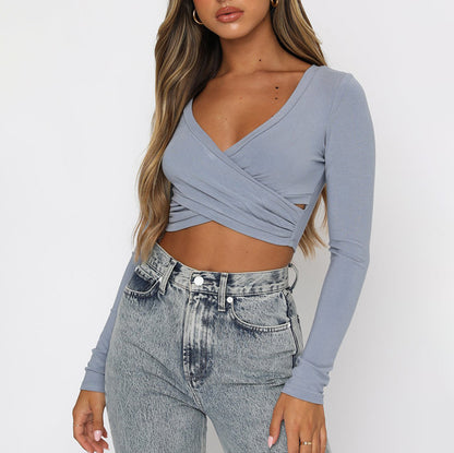 Cross V neck Long Sleeve Top