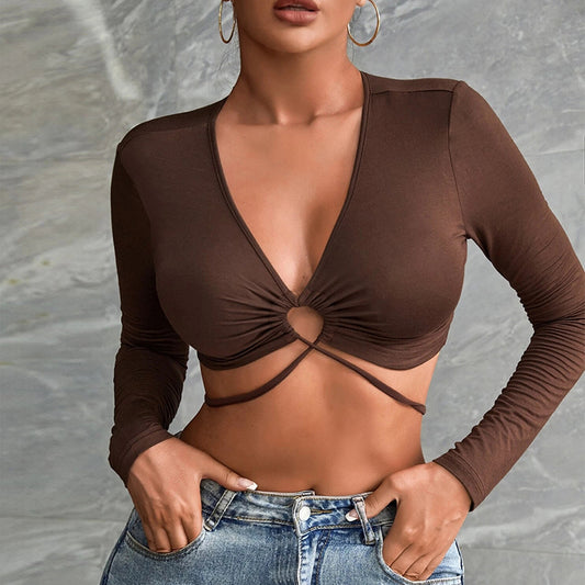 Cropped Long Sleep Top With Cutout