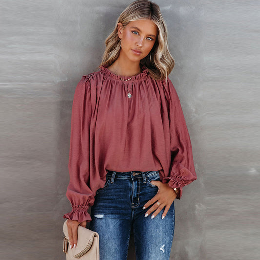 Red Ruffled Long Sleeve Top