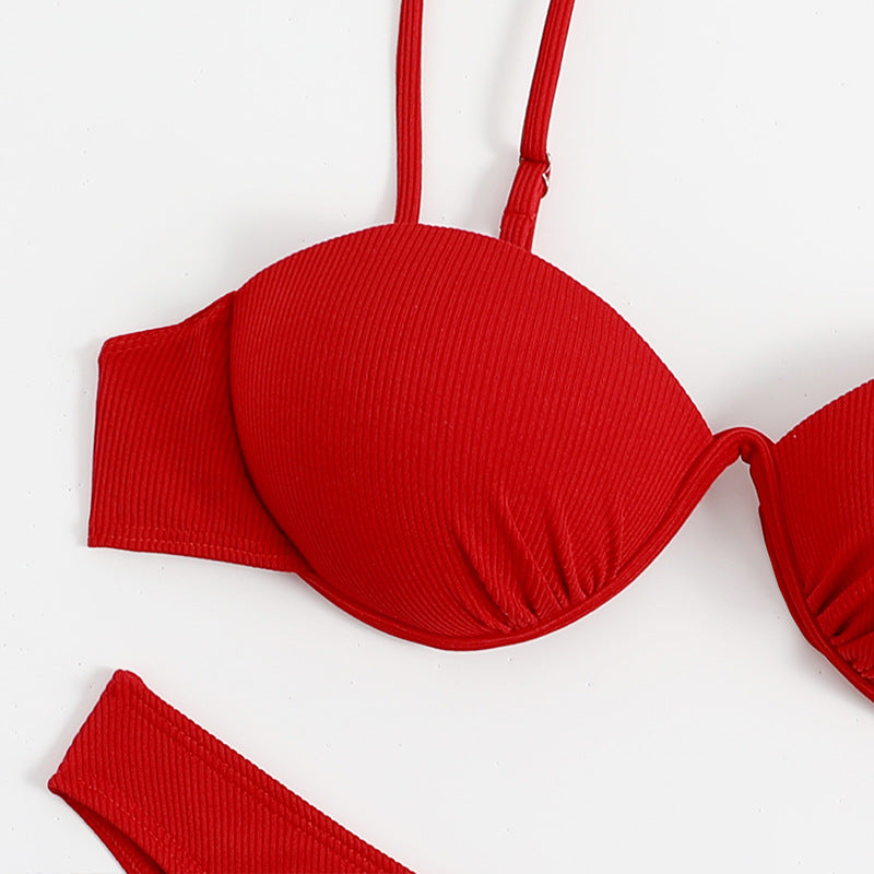 Red Underwire Push Up Top & High Rise Bottoms