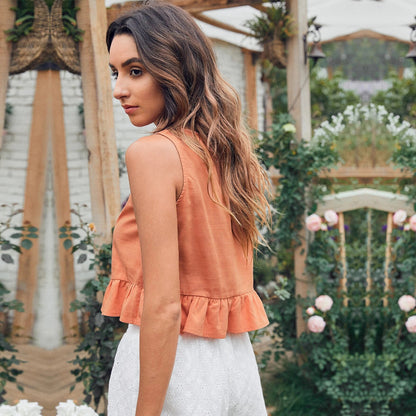 Loose Cropped Ruffled Top