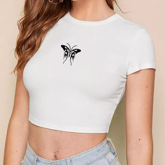 Butterfly Print Short Sleeved Top