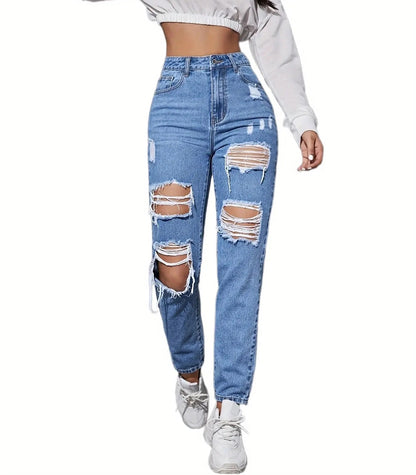 Ripped High Waisted Denim Jeans