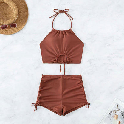 Full coverage Halter Top & Shorts Bikini Set