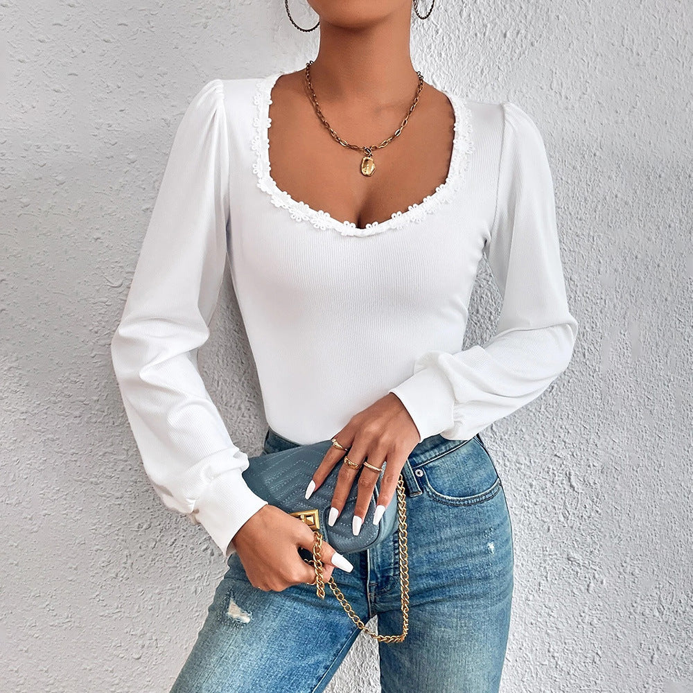 V neck Puff Sleeve Slim Fit French Top