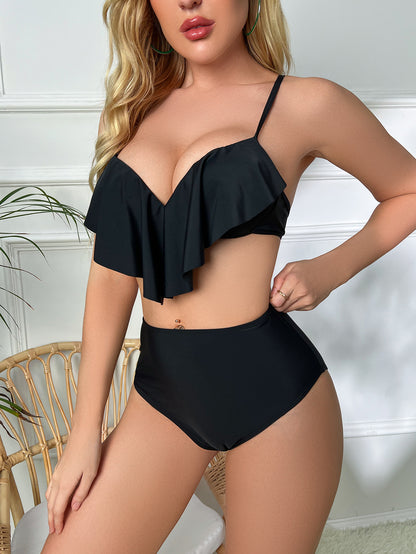 High Waisted Bikini Set With Ruffled Top