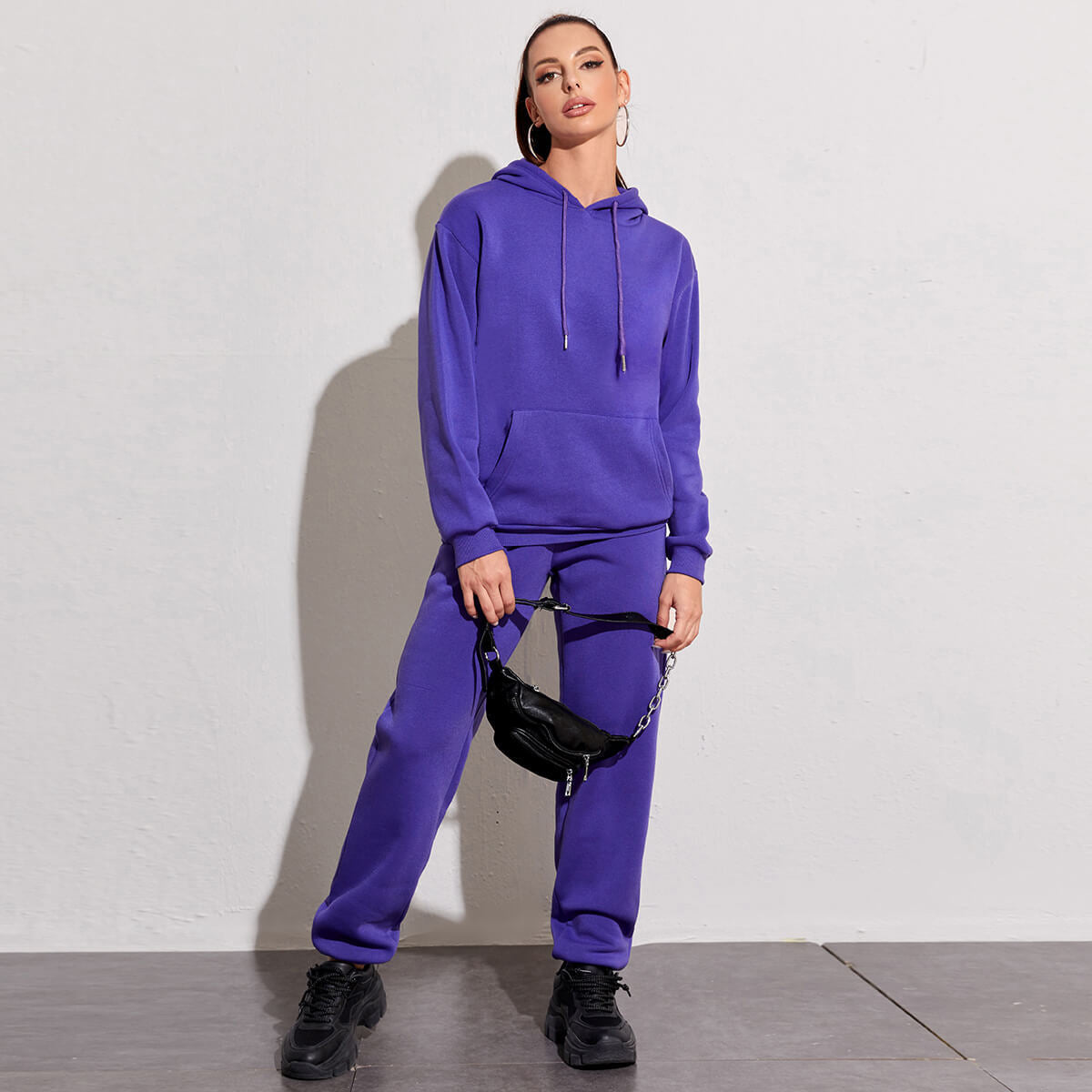 Casual Fleece Sweatshirt & Sweatpants Set