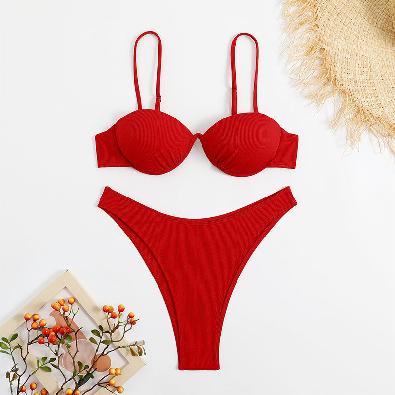 Red Underwire Push Up Top & High Rise Bottoms