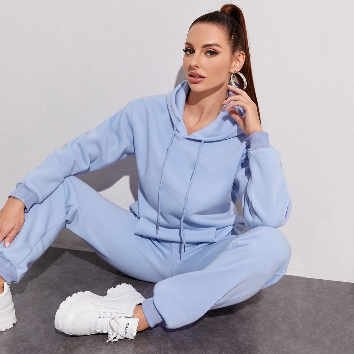 Casual Fleece Sweatshirt & Sweatpants Set