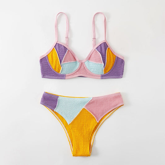 Colorblock Patchwork Push up Bikini Set