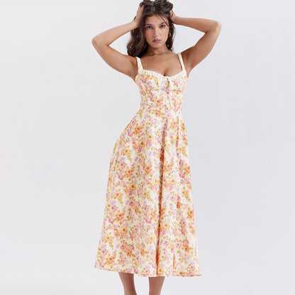 Floral Printed Summer Dress With Split