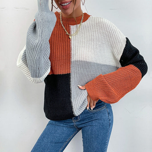 Long Sleeve Neutral Colorblock Sweater