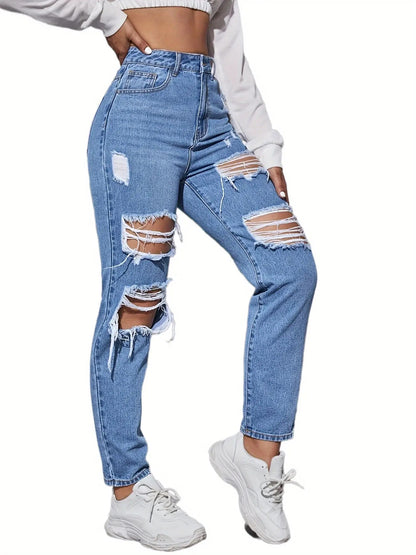 Ripped High Waisted Denim Jeans