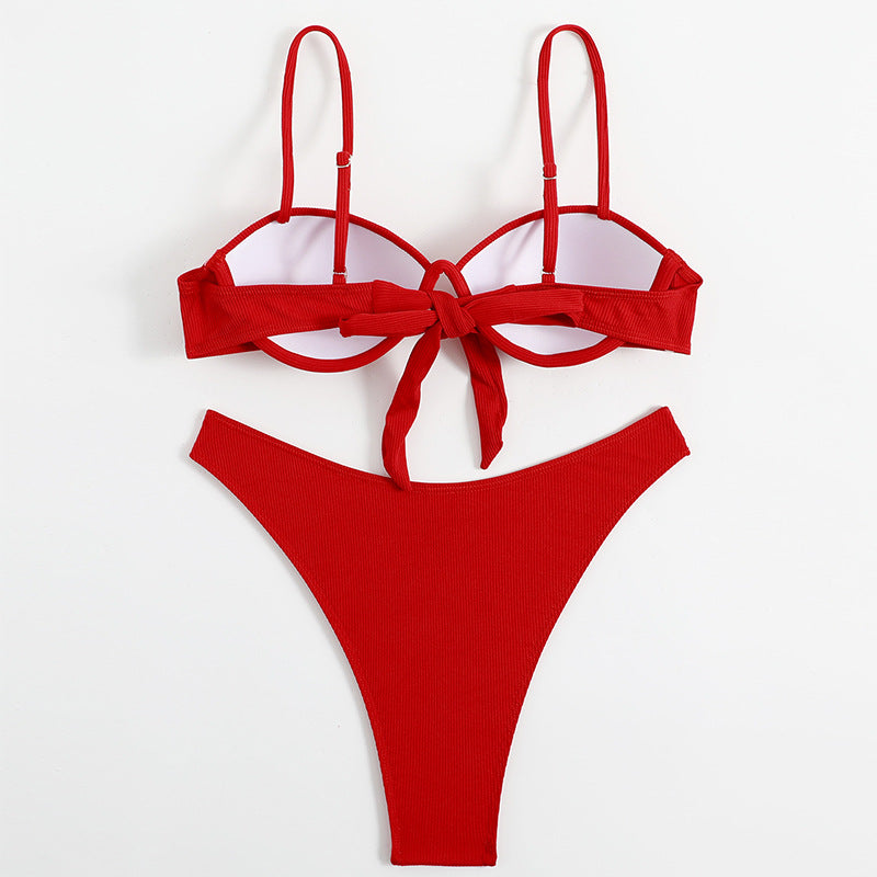 Red Underwire Push Up Top & High Rise Bottoms