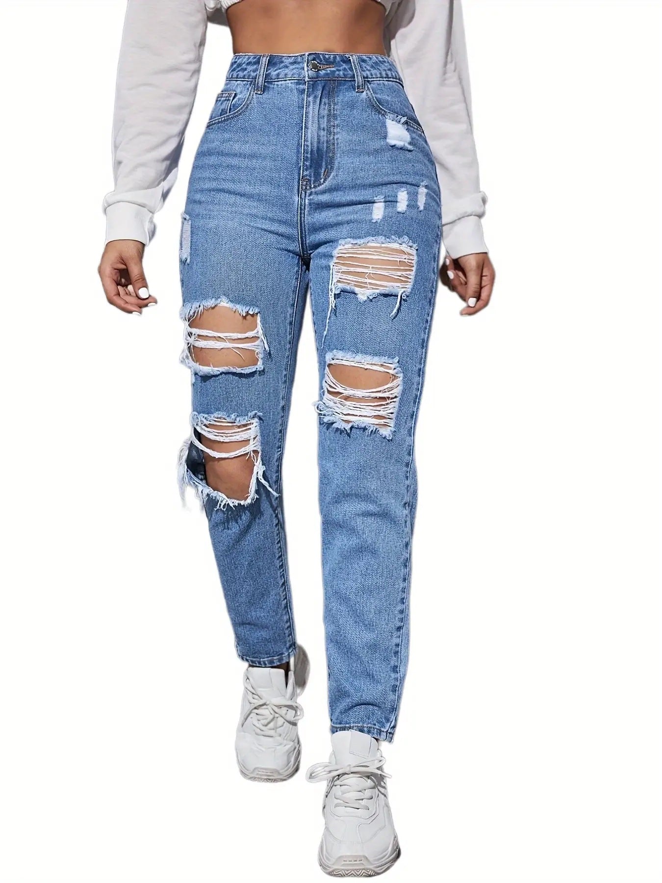 Ripped High Waisted Denim Jeans